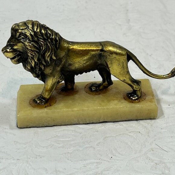 VTG Bronze LION Figurine Marble Base Small Paper Weight 3.5" - Picture 1 of 10